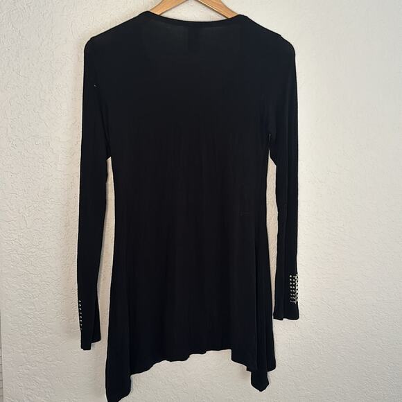 Vocal Black Tunic Silver Studs Western Cowgirl Country Goth Top Long Sleeve - Picture 5 of 6